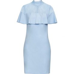 Sukienka z koronkową wstawką bonprix jasnoniebieski. Fioletowe sukienki damskie bonprix, bez wzorów, z koronki, eleganckie, bez kołnierzyka, bez rękawów. Za 59,99 zł.