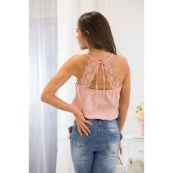Top Back Pudrowy. Szare bluzki damskie Modaforyou, s, z aplikacjami, z satyny, z dekoltem na plecach, bez rękawów. Za 69,00 zł.