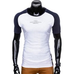 T-SHIRT MĘSKI Z NADRUKIEM S926 - BIAŁY/GRANATOWY. Białe t-shirty męskie z nadrukiem Ombre Clothing, m. Za 29,00 zł.