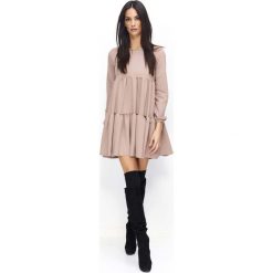 Cappuccino Sukienka Luźna Oversizowa Mini na Długi Rękaw. Szare sukienki boho damskie marki Molly.pl, na co dzień, s, z tkaniny, z długim rękawem, długie, mini, sportowe. Za 119,90 zł.