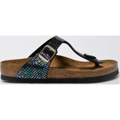 Birkenstock - Japonki. Klapki damskie Birkenstock, bez wzorów, ze skóry, bez obcasa, na płaskiej podeszwie. W wyprzedaży za 259,90 zł.