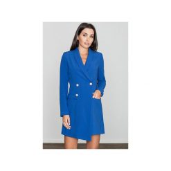 Sukienka447 Niebieski. Niebieskie sukienki damskie FIGL, xl, bez wzorów, eleganckie, bez kołnierzyka, z długim rękawem, długie, kopertowe. Za 199,00 zł.