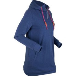 Długa bluza dresowa, długi rękaw bonprix kobaltowy melanż. Niebieskie bluzy damskie bonprix, z dresówki, bez kaptura. Za 79,99 zł.