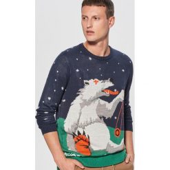 Świąteczny sweter waiting for snow - Granatowy. Niebieskie swetry klasyczne męskie marki Cropp, s, wizytowe. W wyprzedaży za 19,99 zł.