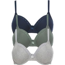 Biustonosz (3 szt.), bawełna organiczna bonprix szary melanż + ciemnoniebieski + oliwkowy. Niebieskie biustonosze bonprix, bez wzorów, z bawełny. Za 53,97 zł.