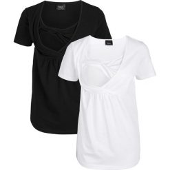Shirt ciążowy i do karmienia (2 szt.) bonprix czarno-biały. Czarne koszulki damskie bonprix, bez wzorów, bez kołnierzyka, bez rękawów. Za 99,98 zł.