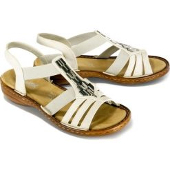 RIEKER 60800-80 weiss, sandały damskie. Sandały damskie Rieker, bez wzorów, bez obcasa, bez zapięcia. Za 239,90 zł.