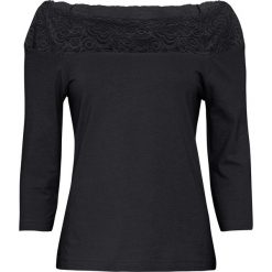 Shirt z koronką bonprix czarny. Czarne koszulki damskie bonprix, na co dzień, w koronkowe wzory, z elastanu, bez kołnierzyka, bez rękawów. Za 49,99 zł.