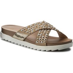 Klapki LIU JO - Sandalo Footbed S18139 T9474 Soia 21404. Brązowe klapki damskie marki Liu Jo, z aplikacjami, ze skóry ekologicznej, bez obcasa. W wyprzedaży za 309,00 zł.