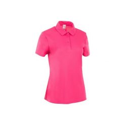 Koszulka polo Essential 100 damska. Różowe koszulki damskie polo ARTENGO, bez wzorów, z poliesteru, polo, bez rękawów, bez kaptura, tenisowe. Za 19,99 zł.