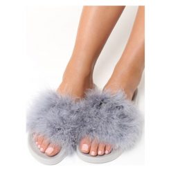 Kapcie damskie: Szare Klapki Plushie