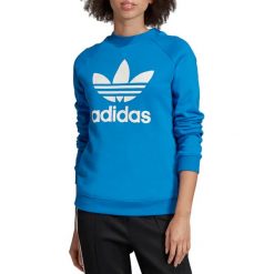 Adidas Trefoil Crewneck Sweatshirt ED7582 bluzy damskie niebieskie 32. Niebieskie bluzy damskie Adidas, bez wzorów, z bawełny, bez rękawów, bez kaptura. W wyprzedaży za 159,99 zł.