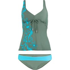 Tankini (2 części) bonprix oliwkowo-turkusowy. Zielone stroje kąpielowe damskie marki bonprix, z nadrukiem. Za 69,99 zł.