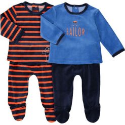 Piżama dwuczęściowa, w morski wzór, komplet 2 szt. Czerwone spodnie niemowlęce marki La Redoute Collections, w paski, z bawełny. Za 88,16 zł.