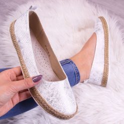 Baleriny damskie: Baleriny damskie espadryle biało srebrne Wishot