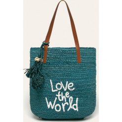 Desigual - Torebka. Zielone torebki klasyczne damskie Desigual, w paski, ze skóry, na ramię, duże, bez dodatków. W wyprzedaży za 139,90 zł.