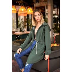 Długa bluza z kapturem - militarno zielona. Zielone bluzy damskie Moe, s, bez wzorów, z elastanu, z długim rękawem, długie, z kapturem. Za 249,00 zł.