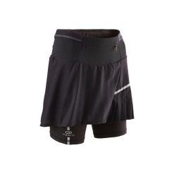 Spódnico-spodenki do biegania TRAIL damskie. Czarne spodenki sportowe damskie KALENJI, l, bez wzorów, z elastanu, krótkie, do biegania. Za 99,99 zł.