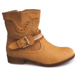 Brązowe Ażurowe Botki Kowbojki HC230 Camel. Pomarańczowe botki damskie ButyModne, bez obcasa, na obcasie, z paskami. Za 76,00 zł.