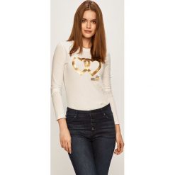 Love Moschino - Longsleeve. Białe bluzki damskie Love Moschino, z nadrukiem, z elastanu, casualowe, z okrągłym kołnierzem, z długim rękawem. W wyprzedaży za 289,90 zł.