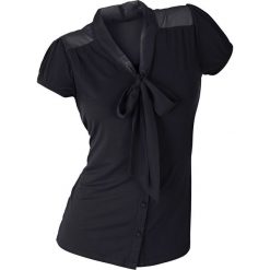 Bluzka shirtowa bonprix czarny. Czarne koszulki damskie bonprix, na imprezę, bez wzorów, z szyfonu, eleganckie, bez kołnierzyka, bez rękawów. Za 79,99 zł.