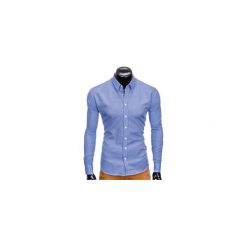KOSZULA MĘSKA Z DŁUGIM RĘKAWEM K408 - BIAŁA/GRANATOWA. Brązowe koszule męskie marki Ombre Clothing, m, z aplikacjami, z kontrastowym kołnierzykiem, z długim rękawem. Za 59,00 zł.