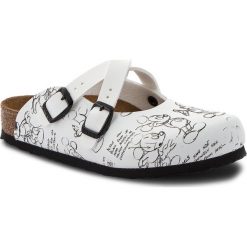 Klapki BIRKENSTOCK - Dorian Kids 1010478 Mickey Heritage Black/White. Białe sandały dziewczęce Birkenstock, ze skóry ekologicznej, bez zapięcia. W wyprzedaży za 209,00 zł.