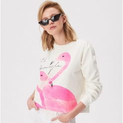 Bluza z flamingami - Kremowy. Białe bluzy damskie Sinsay, s, bez wzorów, bez rękawów, bez kaptura. Za 39,99 zł.