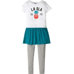 Sukienka + legginsy (2 części) bonprix biało - jasnoszary melanż. Białe legginsy dziewczęce bonprix, na lato, melanż. Za 27,99 zł.