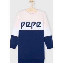 Pepe Jeans - Sukienka dziecięca 128 - 180 cm. Niebieskie sukienki dziewczęce z nadrukiem, z elastanu, casualowe, długie, mini, proste. W wyprzedaży za 139,90 zł.