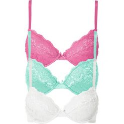 Biustonosz "push up" bonprix ecru + miętowy + różowy. Białe biustonosze bonprix, bez wzorów, z bawełny. Za 83,97 zł.
