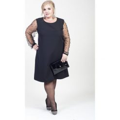 Elegancka czarna trapezowa sukienka koraliki MODNE DUŻE ROZMIARY. Czarne sukienki damskie Moda Size Plus Iwanek, na co dzień, na zimę, xxl, bez wzorów, z elastanu, eleganckie, bez kołnierzyka, bez rękawów, trapezowe. Za 169,00 zł.