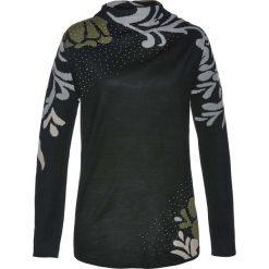 Sweter bonprix czarno-ciemnooliwkowy. Czarne swetry damskie marki bonprix, z aplikacjami, z żakardem, bez rękawów, bez kaptura. Za 54,99 zł.