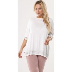 Biała Bluzka Humid. Białe bluzki damskie Born2be, xl, bez wzorów, z koronki, z okrągłym kołnierzem, z krótkim rękawem. Za 39,99 zł.