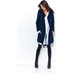 Granatowa Długa Bluza z Kapturem z Ozdobnymi Suwakami na Rękawach. Niebieskie bluzy z kapturem damskie marki Molly.pl, m, z aplikacjami, z długim rękawem, długie. Za 129,90 zł.