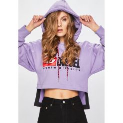 Diesel - Bluza. Fioletowe bluzy damskie Diesel, s, z nadrukiem, z bawełny, bez rękawów, z kapturem. Za 629,90 zł.