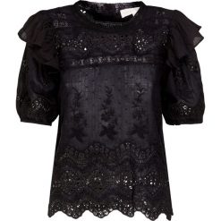 Top LOVESHACKFANCY TILDA. Czarne topy damskie LoveShackFancy, w koronkowe wzory, z bawełny, z falbankami. W wyprzedaży za 1221,00 zł.