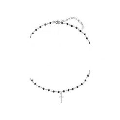 Srebrny naszyjnik choker z czarnymi onyksami i krzyżykiem. Szare naszyjniki damskie Atdiament, z onyksem, srebrne. Za 139,00 zł.