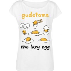 Gudetama The Lazy Egg Koszulka damska biały. Białe bluzki nietoperze Gudetama, m, z nadrukiem, z dekoltem w łódkę. Za 79,90 zł.