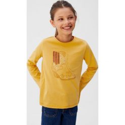 Mango Kids - Longsleeve dziecięcy Boot 110-164 cm. Żółte bluzki dziewczęce Mango Kids, z nadrukiem, z bawełny, z okrągłym kołnierzem, z krótkim rękawem, krótkie, bez kaptura. Za 59,90 zł.