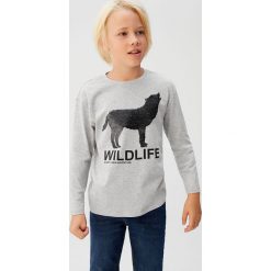 Mango Kids - Longsleeve dziecięcy Life 110-152 cm. Szare t-shirty chłopięce Mango Kids, z aplikacjami, z elastanu, bez rękawów. Za 59,90 zł.