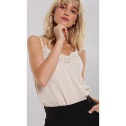 Jasnobeżowy Top Thresh. Brązowe bluzki damskie Renee, xl, z aplikacjami, z koronki, z okrągłym kołnierzem. Za 59,99 zł.