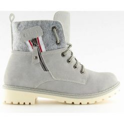 Traperki timberki damskie szare GD-TL10 LT.GREY. Szare botki damskie obuwie damskie, ze skóry ekologicznej, eleganckie, bez obcasa, na sznurówki. Za 157,94 zł.