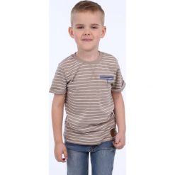 T-shirt chłopięcy w paski beżowy NDZ4474. Brązowe t-shirty chłopięce Fasardi, w paski, bez rękawów. Za 39,00 zł.