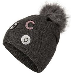 Czapka "Patches" w kolorze antracytowym. Szare czapki zimowe damskie marki Codello, z aplikacjami, z dzianiny. W wyprzedaży za 73,95 zł.