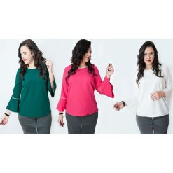 Bluzka Ida koraliki OVERSIZE MODA XXL. Żółte bluzki damskie Moda Size Plus Iwanek, xxl, z aplikacjami, z elastanu, eleganckie, z okrągłym kołnierzem, bez rękawów. Za 109,90 zł.