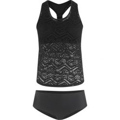 Tankini (2 części) bonprix czarny. Czarne stroje kąpielowe dwuczęściowe damskie marki bonprix, w koronkowe wzory. Za 109,99 zł.