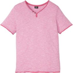 T-shirt z dekoltem w serek bonprix magenta melanż. Fioletowe koszulki męskie bonprix, xl, bez wzorów, z dekoltem w serek. Za 49,99 zł.