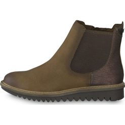 Tamaris Damskie botki 1-1-26409-31-394 Grzebień do espresso (rozmiar 39). Brązowe botki damskie Tamaris, z zamszu, bez obcasa, bez zapięcia. W wyprzedaży za 238,00 zł.