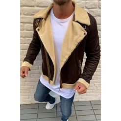 Kurtka męska JEFFREY. Pomarańczowe płaszcze męskie Kurtka męska JEFFREY, s, bez wzorów, ze skóry ekologicznej, bez kaptura. W wyprzedaży za 239,00 zł.